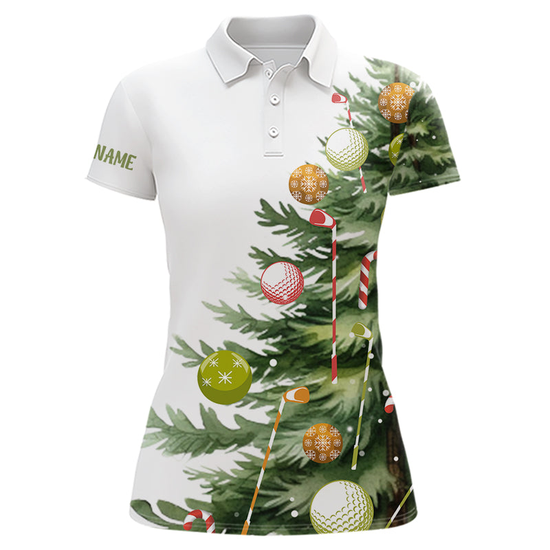 White Women golf polo shirts custom Christmas tree golf shirt for ladies, Christmas golf gifts NQS9070