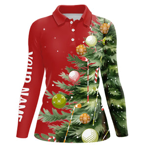 Red Women golf polo shirts custom Christmas tree golf shirt for ladies, Christmas golf gifts NQS9072