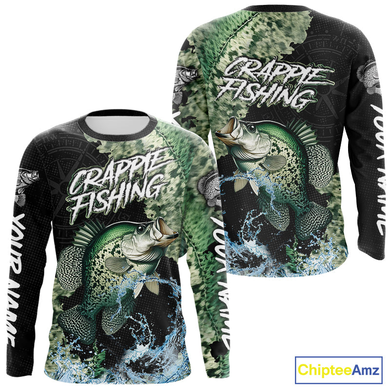 Personalized Crappie Fishing green scales compass fishing shirts Custom tournament fishing jerseys NQS11154
