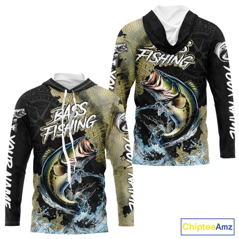 Personalized Largemouth Bass Fishing scales compass fishing shirts Custom tournament fishing jerseys NQS11155