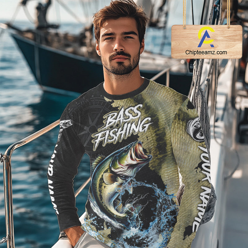 Personalized Largemouth Bass Fishing scales compass fishing shirts Custom tournament fishing jerseys NQS11155
