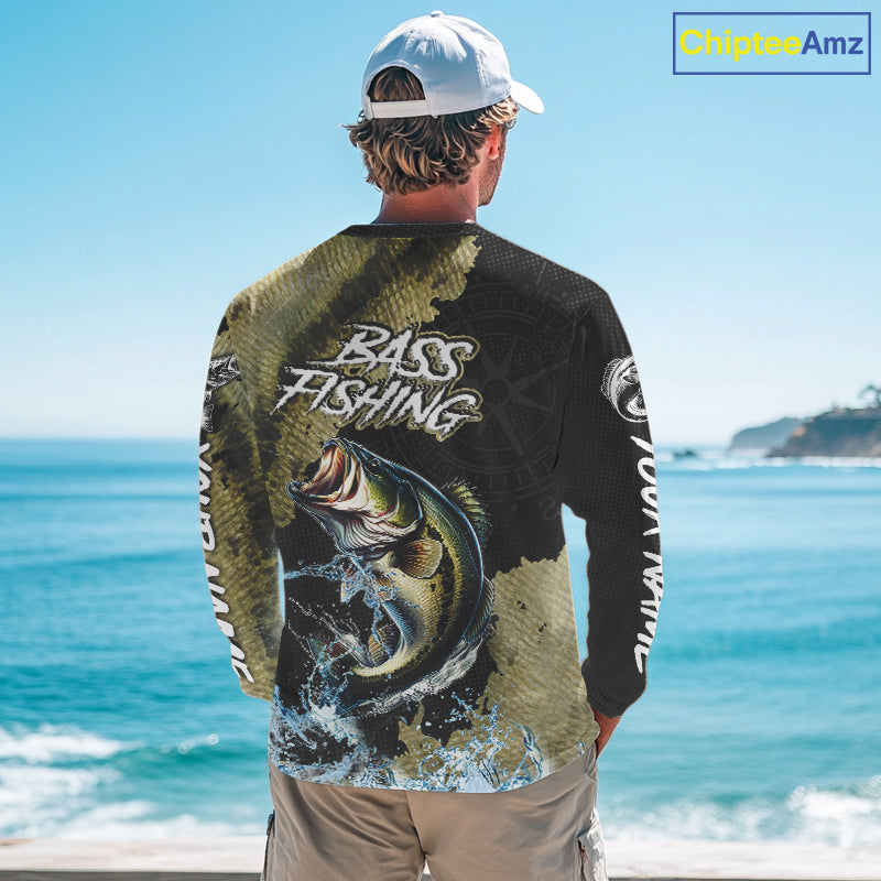 Personalized Largemouth Bass Fishing scales compass fishing shirts Custom tournament fishing jerseys NQS11155