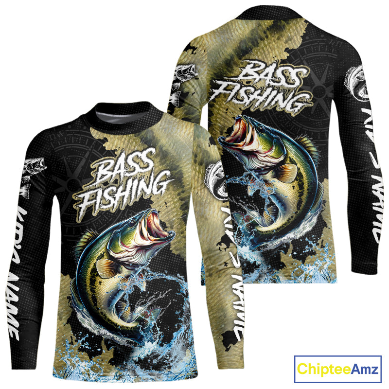 Personalized Largemouth Bass Fishing scales compass fishing shirts Custom tournament fishing jerseys NQS11155