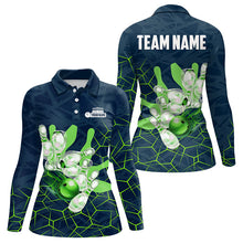 Load image into Gallery viewer, Blue and Green Camo Bowling Polo, 1/4 Zip Shirts for Women Custom Team Ladies Bowling jerseys NQS9304