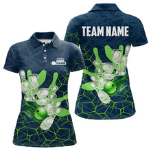 Load image into Gallery viewer, Blue and Green Camo Bowling Polo, 1/4 Zip Shirts for Women Custom Team Ladies Bowling jerseys NQS9304