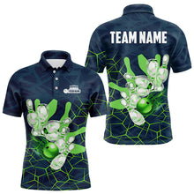 Load image into Gallery viewer, Blue and Green Camo Bowling Polo, 1/4 Zip Shirts for Men Custom Team Mens Bowling jerseys NQS9304