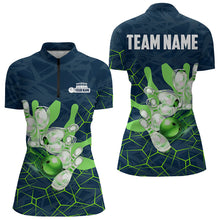 Load image into Gallery viewer, Blue and Green Camo Bowling Polo, 1/4 Zip Shirts for Women Custom Team Ladies Bowling jerseys NQS9304