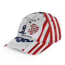 Load image into Gallery viewer, American flag Bass fishing Custom Fishing Baseball hat cap for angler, gift for fisherman NQS9307