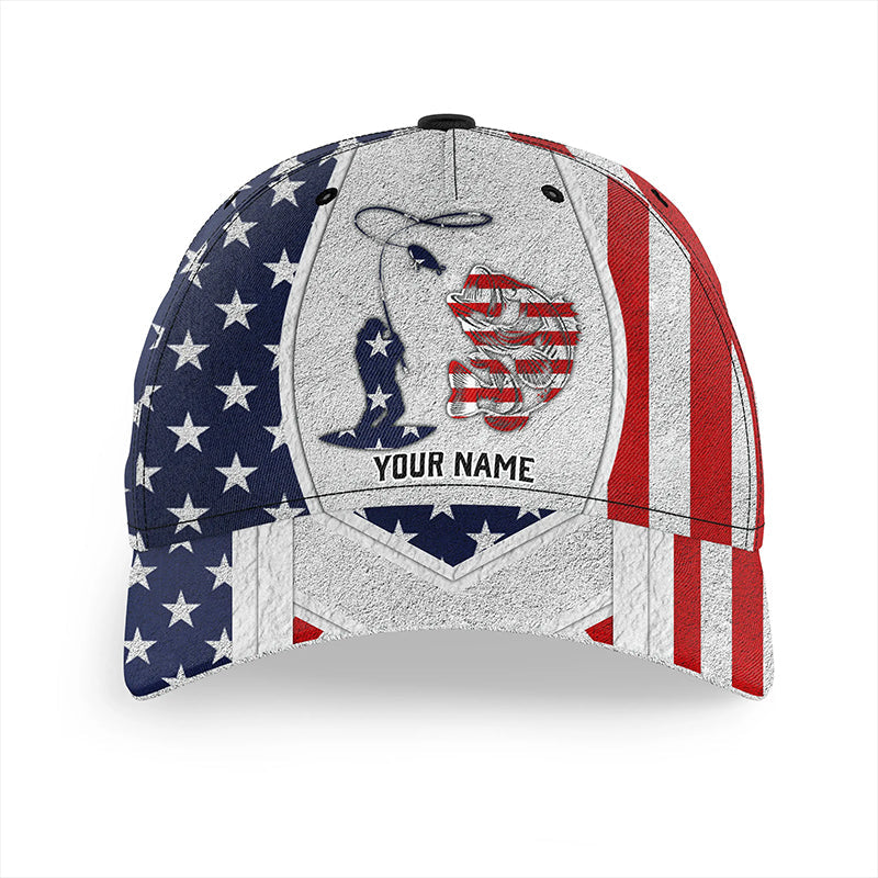 American flag Bass fishing Custom Fishing Baseball hat cap for angler, gift for fisherman NQS9307