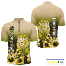 Load image into Gallery viewer, Yellow Lightning Lion Bowling Polo, Quarter Zip Shirts for Men Custom Lion Bowling Team jerseys NQS11569