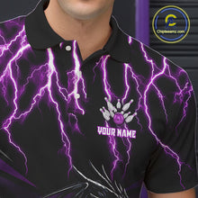 Load image into Gallery viewer, Black &amp; Purple Lightning Thunder Dragon Bowling Shirt For Men Custom Dragon Bowling Team Shirt Uniform NQS9805