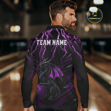 Load image into Gallery viewer, Black &amp; Purple Lightning Thunder Dragon Bowling Shirt For Men Custom Dragon Bowling Team Shirt Uniform NQS9805