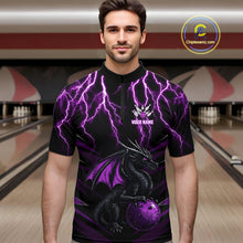 Load image into Gallery viewer, Black &amp; Purple Lightning Thunder Dragon Bowling Shirt For Men Custom Dragon Bowling Team Shirt Uniform NQS9805