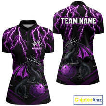 Load image into Gallery viewer, Black &amp; Purple Lightning Thunder Dragon Women Bowling Shirts Custom Dragon Bowling Team Shirt Uniform NQS9805