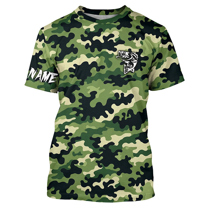 Bass fishing green camouflage Custom bass fishing Shirts jerseys - personalized camo fishing apparel NQS7568
