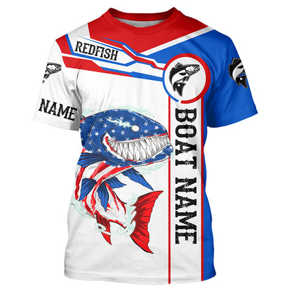 Angry Redfish drum American flag patriotic fishing Custom name and boat name tournament fishing shirts NQS5602