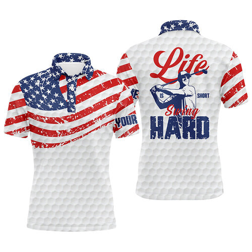 American flag patriotic white Mens golf polo shirt custom life is short swing hard golf shirt for men NQS5609