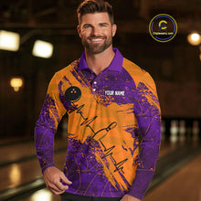 Load image into Gallery viewer, Orange &amp; Purple Grunge Camo Heartbeat Bowling Polo, 1/4 Zip Shirt For Men Custom Bowling Team Jersey NQS10039