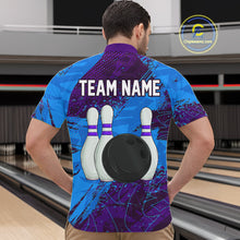 Load image into Gallery viewer, Blue and Purple Grunge Camo Heartbeat Bowling Polo, 1/4 Zip Shirt For Men Custom Bowling Team Jersey NQS10040