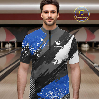 Blue Grunge pattern Bowling Team Shirt For Men Custom Bowling jersey Uniform Bowler Outfits NQS10041
