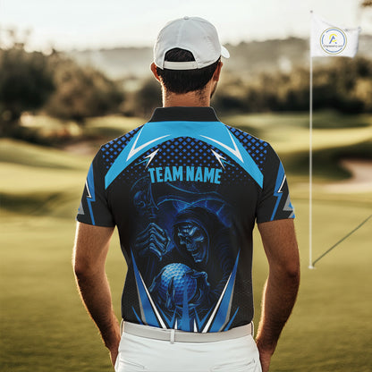 Mens golf polo shirts custom Blue Lightning reaper skull Golf team golf jersey, mens golf attire NQS10206