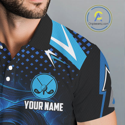 Mens golf polo shirts custom Blue Lightning reaper skull Golf team golf jersey, mens golf attire NQS10206