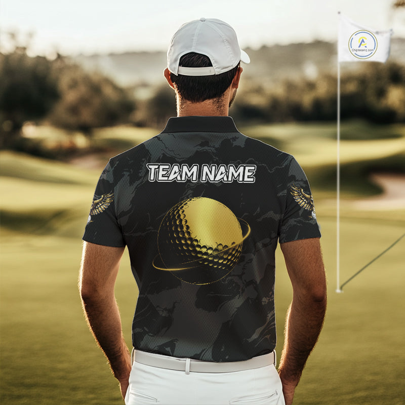 Black and Gold Eagle golf polo shirts for men custom men's golf team shirts, personalized golf gifts NQS10208