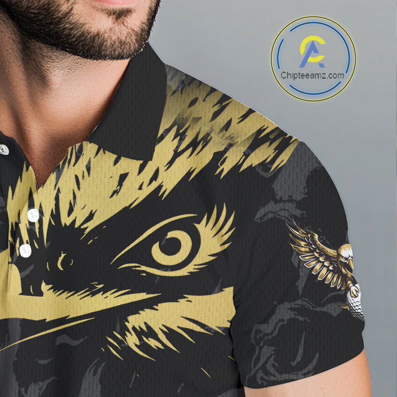 Black and Gold Eagle golf polo shirts for men custom men's golf team shirts, personalized golf gifts NQS10208