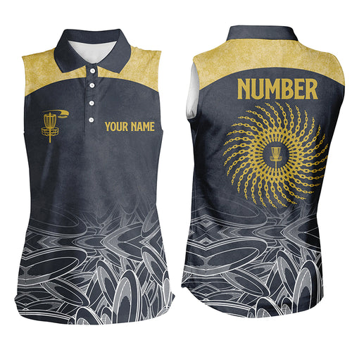 Womens disc golf sleeveless polo shirt custom name, number disc golf Valhalla camo womens jerseys NQS6050