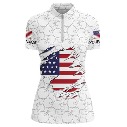 American flag Bowling camo Custom Women Bowling Polo, 1/4 Quarter zip shirts Team Bowling jerseys NQS8168