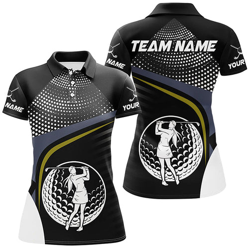 Black and White Golf ball custom Womens golf polo shirts, golf attire for ladies NQS8173