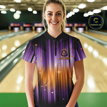 Load image into Gallery viewer, Custom Orange and Purple Flame Skull Halloween Bowling Shirt for Women, Halloween Bowling Team Jersey NQS10358