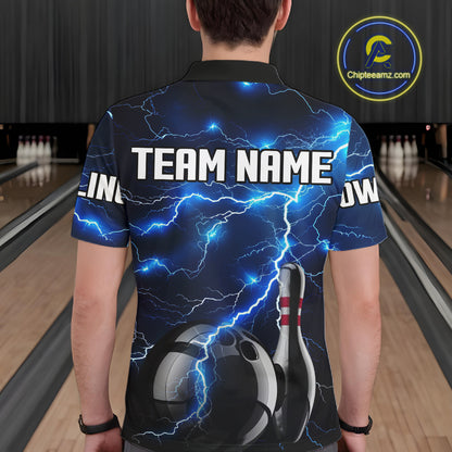 Blue Lightning Thunder Black Bowling Polo, Quarter zip Shirt for men custom storm bowling team jerseys NQS8386