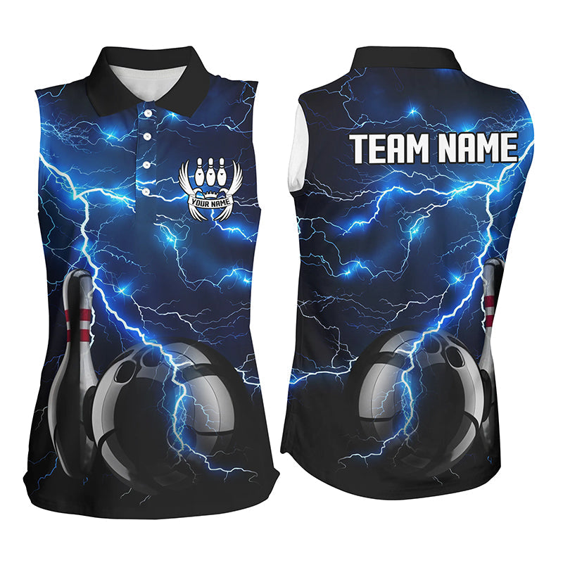 Blue Lightning Thunder Black Bowling Sleeveless Polo Shirt custom storm bowling team jerseys NQS8386