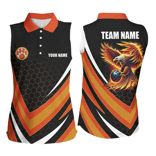 Eagle Flame Bowling sleeveless polo Shirts, Fire Eagle Bowling Team Shirts Bowler Jerseys | Orange NQS8390