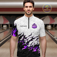 Load image into Gallery viewer, Black and White Camo Bowling Shirts For Men Custom Bowling Team League Jerseys | Purple NQS10562