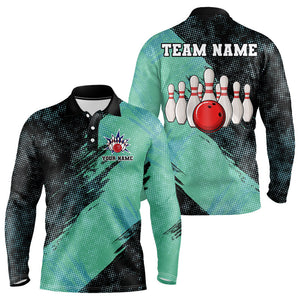 Black and Mint Color Mens bowling Polo, Quarter Zip shirt Custom Bowling Team Jerseys, Bowler Outfit NQS9087