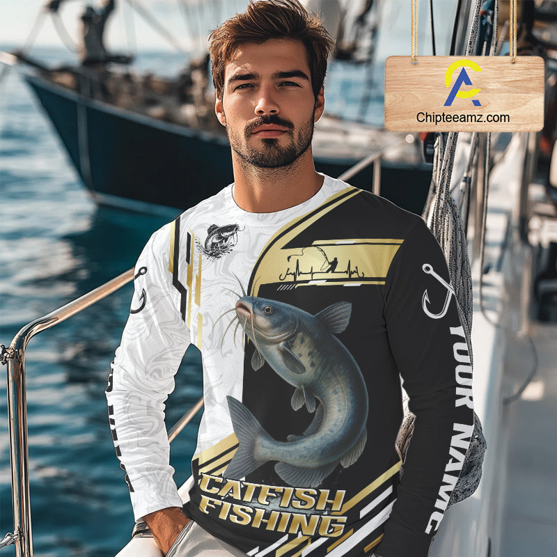 Personalized Catfish fishing shirts Custom sun protection Catfish fishing team jerseys | Gold NQS11160