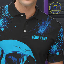 Load image into Gallery viewer, Black and Blue Skull bowling shirts for men Custom Skull team bowling shirts uniforms, bowling outfit NQS11573