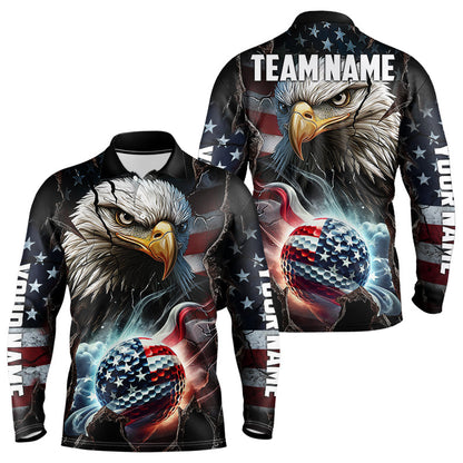 Personalized Eagle American flag Golf Polo Team Shirts For Men Custom Patriotic Mens Golf attire NQS9620
