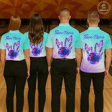 Load image into Gallery viewer, Custom Cyan Blue And Purple Glitter Butterfly Women Bowling Team Shirts, Ladies Bowling League Shirt NQS11704