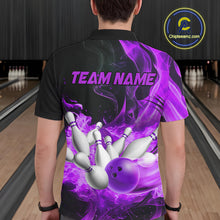 Load image into Gallery viewer, Black And Purple Flame Custom Bowling Shirts For Men, Flame Bowling League Shirts Outfits NQS9809