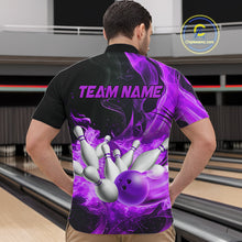 Load image into Gallery viewer, Black And Purple Flame Custom Bowling Shirts For Men, Flame Bowling League Shirts Outfits NQS9809