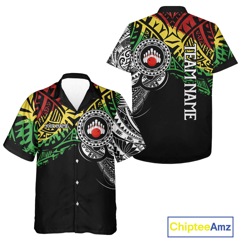 Personalized Tribal pattern Hawaiian bowling shirt Custom Bowling outfit Team bowling button up shirt NQS9813