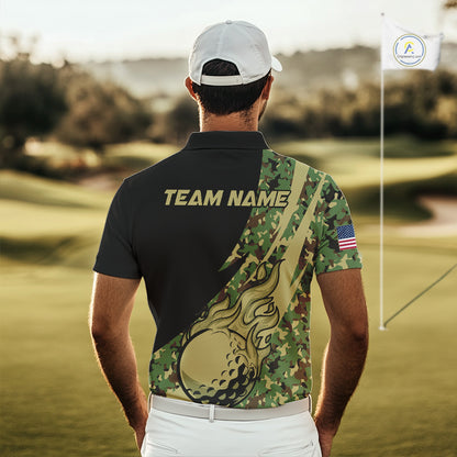 Mens Golf polo shirts flame golf ball Custom green camo Golf attire For Mens, personalized golf gifts NQS10052