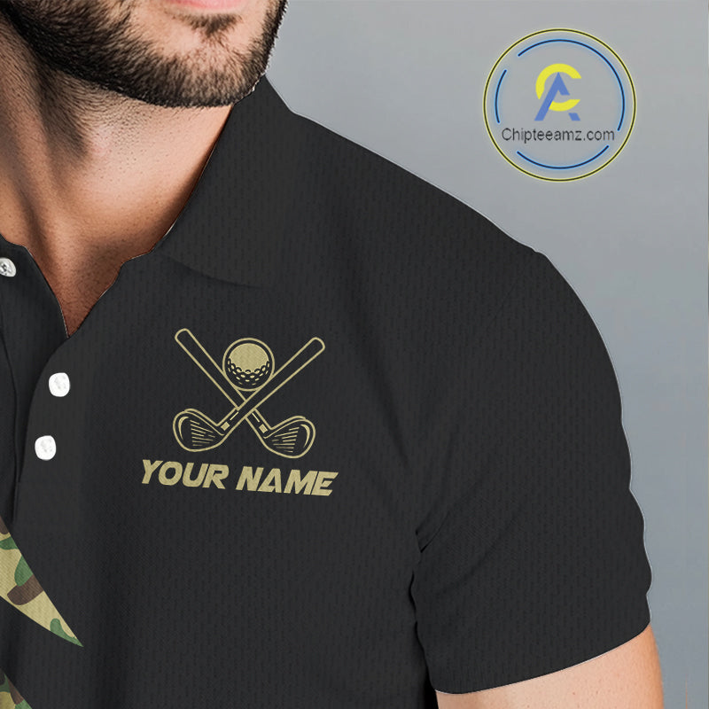 Mens Golf polo shirts flame golf ball Custom green camo Golf attire For Mens, personalized golf gifts NQS10052