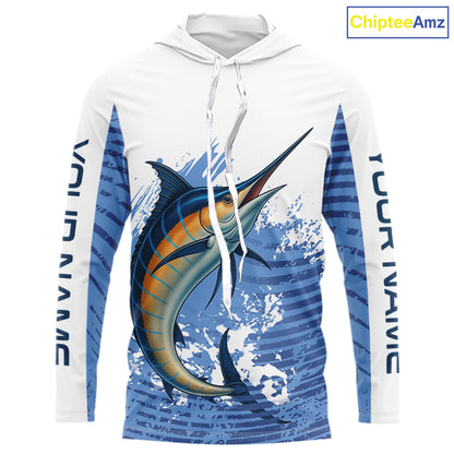 Blue Camo Marlin fishing shirts custom saltwater Marlin sun protection long sleeve fishing apparel NQS10055
