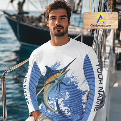 Blue Camo Marlin fishing shirts custom saltwater Marlin sun protection long sleeve fishing apparel NQS10055