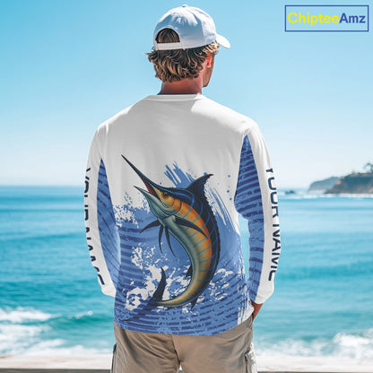 Blue Camo Marlin fishing shirts custom saltwater Marlin sun protection long sleeve fishing apparel NQS10055
