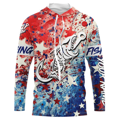 Red white and Blue Camo fishing shirt Fish hook skull Custom sun protection long sleeve fishing shirts NQS5849
